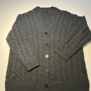 Theory Cable Knit Wool-Cashmere Oversized Cardigan Charcoal Grey - L